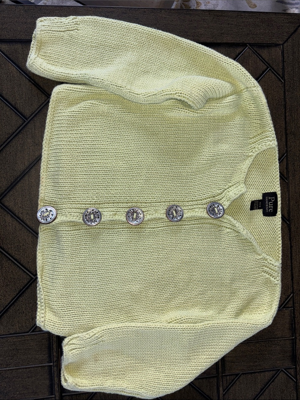 Pure Handknit Ivory Cotton‎ Button Front Cardigan Sweater Women's XS/S